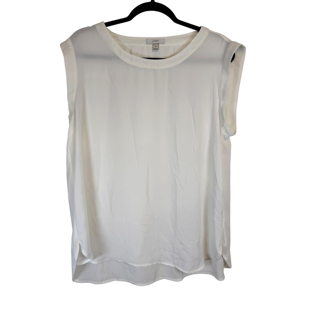 J.Crew Ivory White Sleeveless Pleated Back Blouse Top Size 14 RN77388